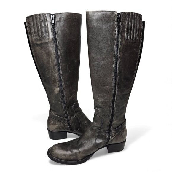 Born Helen Grey Riding Boots Women's Distressed Leather Full Zip Side Western 7M - Picture 4 of 13
